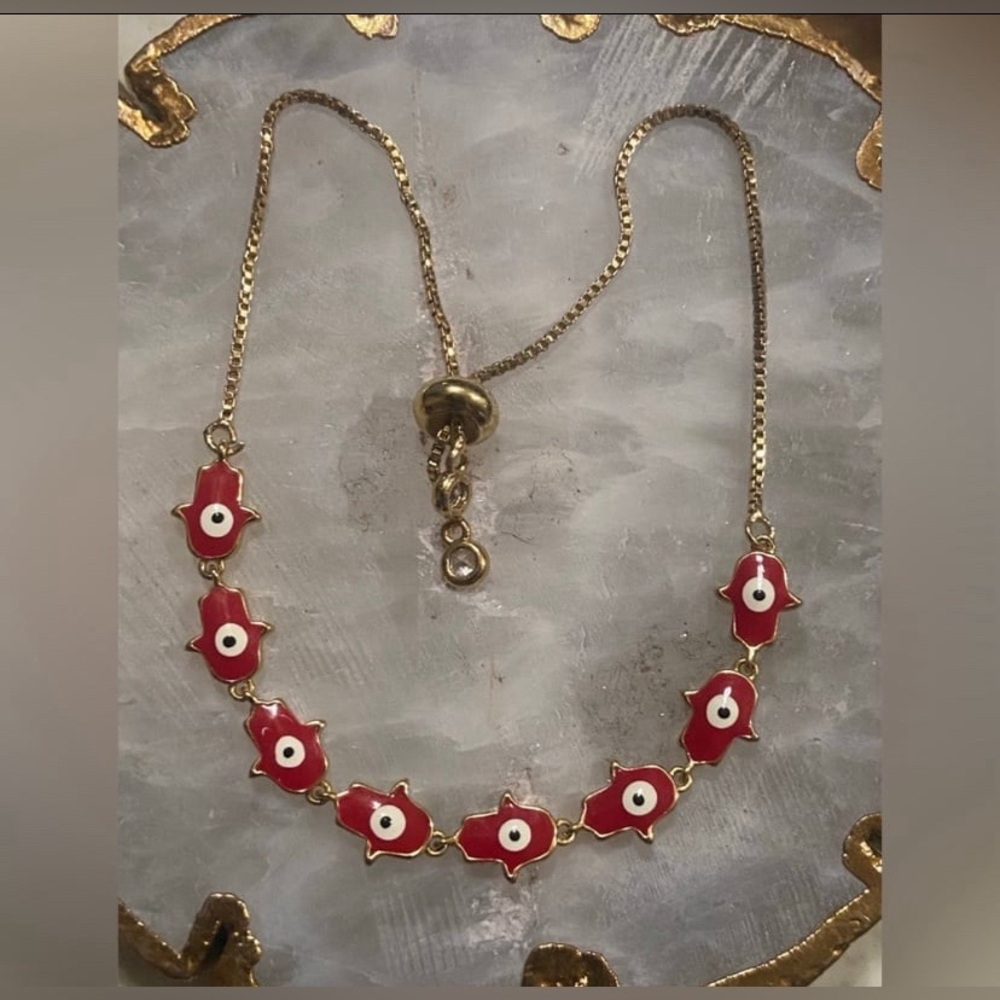 Red Evil Eye Hemsa Hand Costume Bracelet w/ CZ Drawstring #9123 💎
